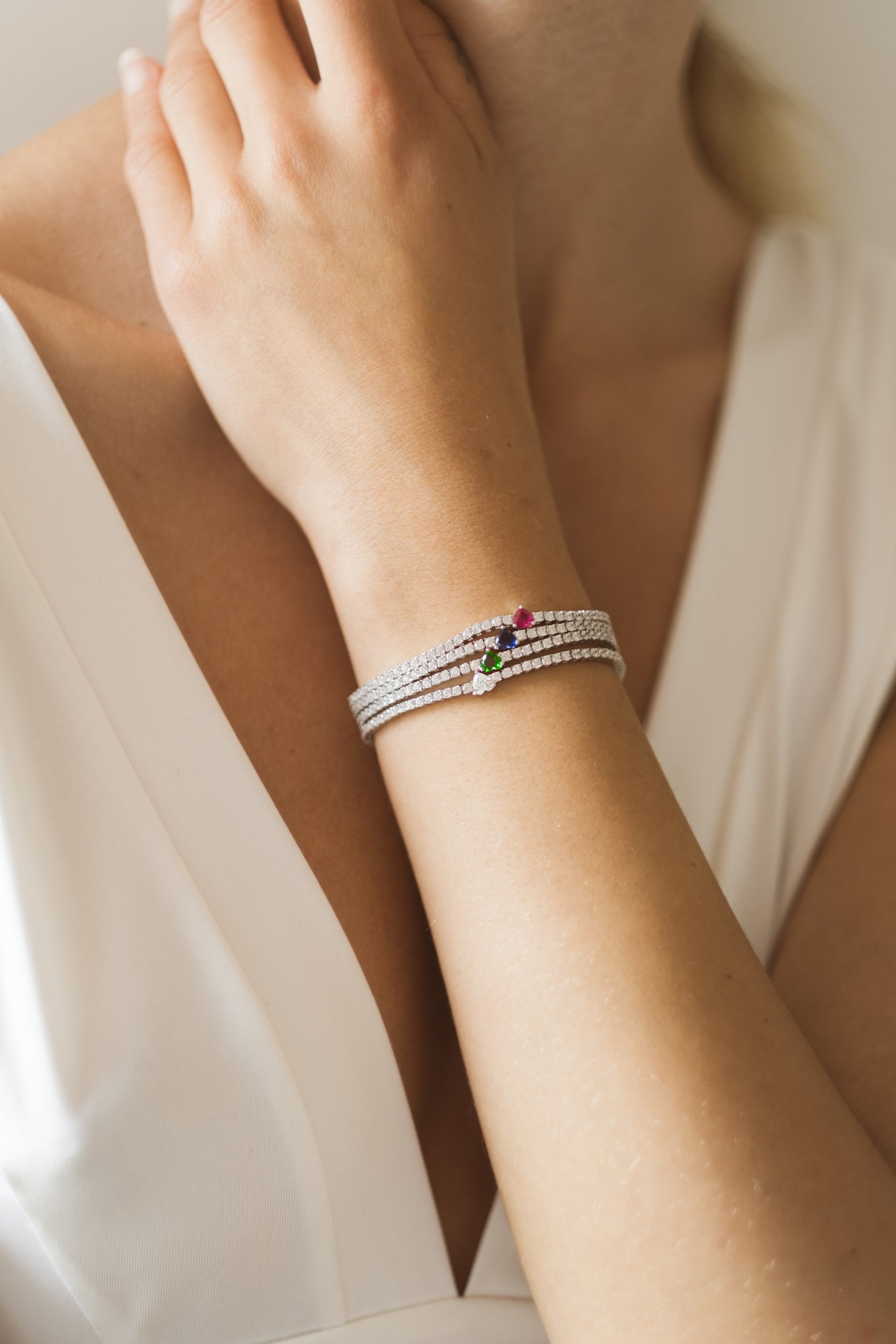 evbr040010 Evideence Bracciale tennis argento 925 rodio zirconi bianchi – cuore blu zaffiro
