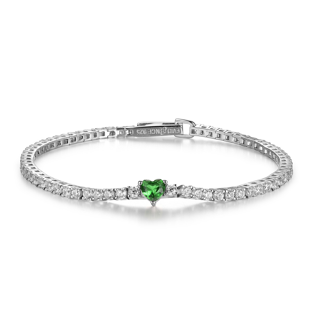 evbr040011 Evideence Bracciale tennis argento 925 rodio zirconi bianchi – cuore verde smeraldo